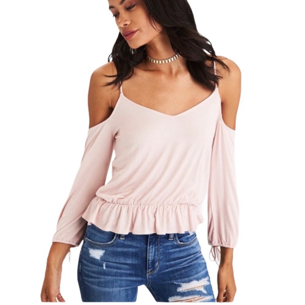 American Eagle Outfitters Pink Cold Shoulder Top